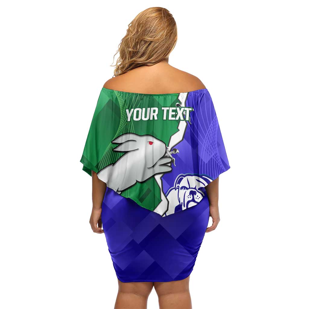 Personalised Rabbitohs and Bulldogs Family Matching Off Shoulder Short Dress and Hawaiian Shirt Dynamic Sporty Version