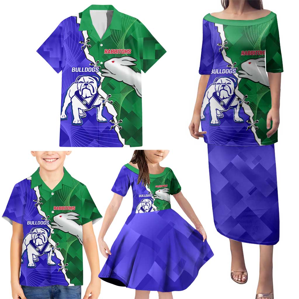 Personalised Rabbitohs and Bulldogs Family Matching Puletasi and Hawaiian Shirt Dynamic Sporty Version