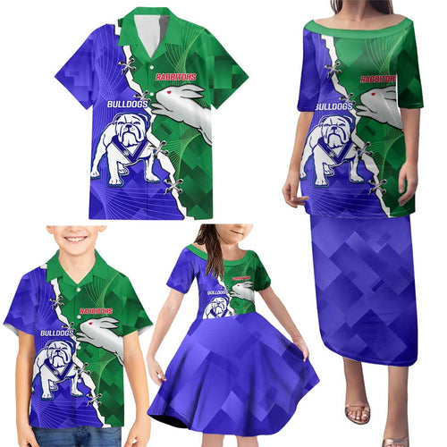 Personalised Rabbitohs and Bulldogs Family Matching Puletasi and Hawaiian Shirt Dynamic Sporty Version