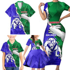 Personalised Rabbitohs and Bulldogs Family Matching Short Sleeve Bodycon Dress and Hawaiian Shirt Dynamic Sporty Version