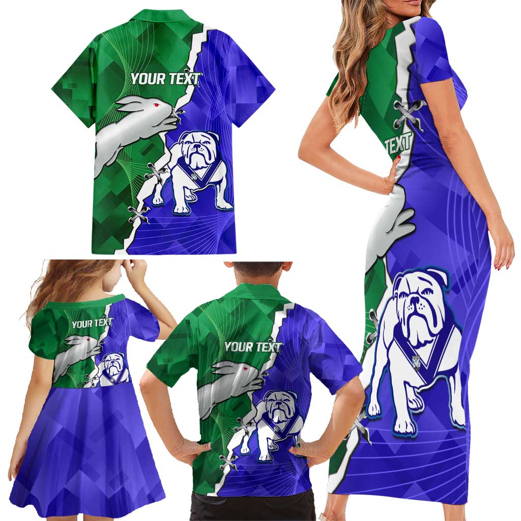 Personalised Rabbitohs and Bulldogs Family Matching Short Sleeve Bodycon Dress and Hawaiian Shirt Dynamic Sporty Version