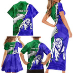 Personalised Rabbitohs and Bulldogs Family Matching Short Sleeve Bodycon Dress and Hawaiian Shirt Dynamic Sporty Version