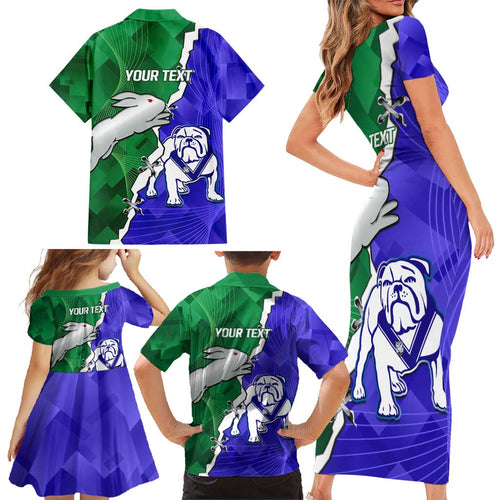 Personalised Rabbitohs and Bulldogs Family Matching Short Sleeve Bodycon Dress and Hawaiian Shirt Dynamic Sporty Version