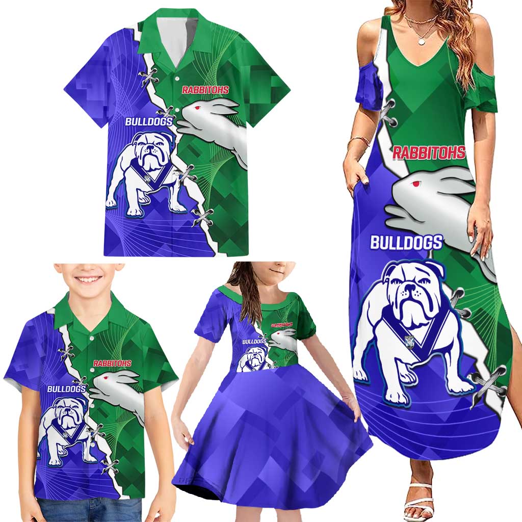 Personalised Rabbitohs and Bulldogs Family Matching Summer Maxi Dress and Hawaiian Shirt Dynamic Sporty Version