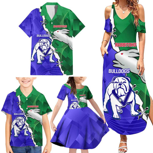 Personalised Rabbitohs and Bulldogs Family Matching Summer Maxi Dress and Hawaiian Shirt Dynamic Sporty Version