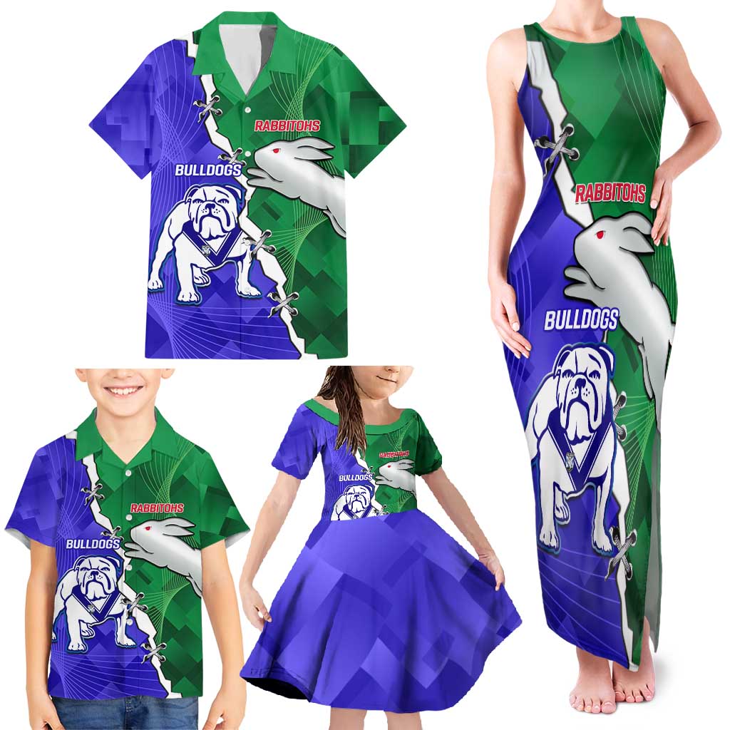 Personalised Rabbitohs and Bulldogs Family Matching Tank Maxi Dress and Hawaiian Shirt Dynamic Sporty Version