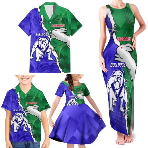 Personalised Rabbitohs and Bulldogs Family Matching Tank Maxi Dress and Hawaiian Shirt Dynamic Sporty Version