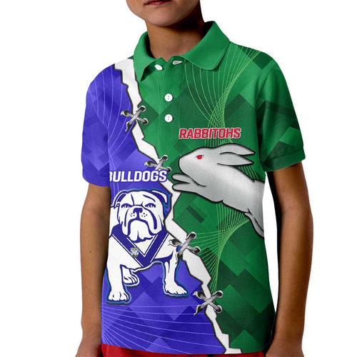 Personalised Rabbitohs and Bulldogs Kid Polo Shirt Dynamic Sporty Version