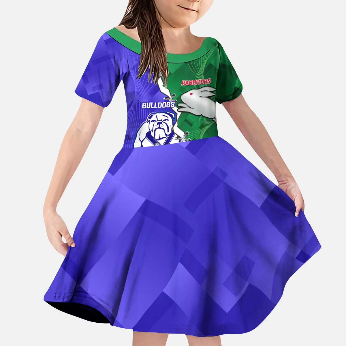 Personalised Rabbitohs and Bulldogs Kid Short Sleeve Dress Dynamic Sporty Version