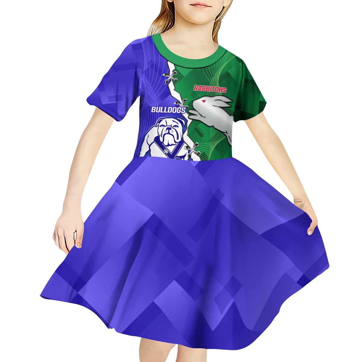 Personalised Rabbitohs and Bulldogs Kid Short Sleeve Dress Dynamic Sporty Version