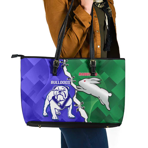 Rabbitohs and Bulldogs Leather Tote Bag Dynamic Sporty Version