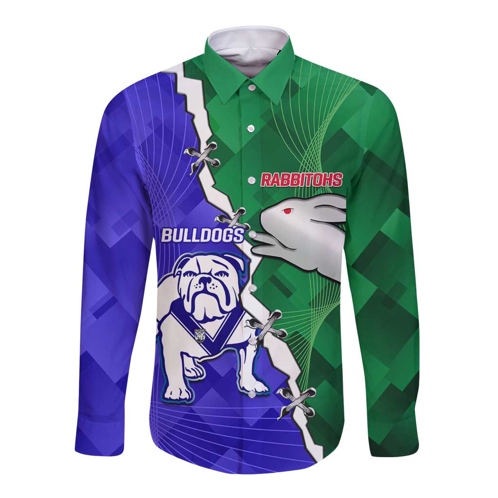 Personalised Rabbitohs and Bulldogs Long Sleeve Button Shirt Dynamic Sporty Version