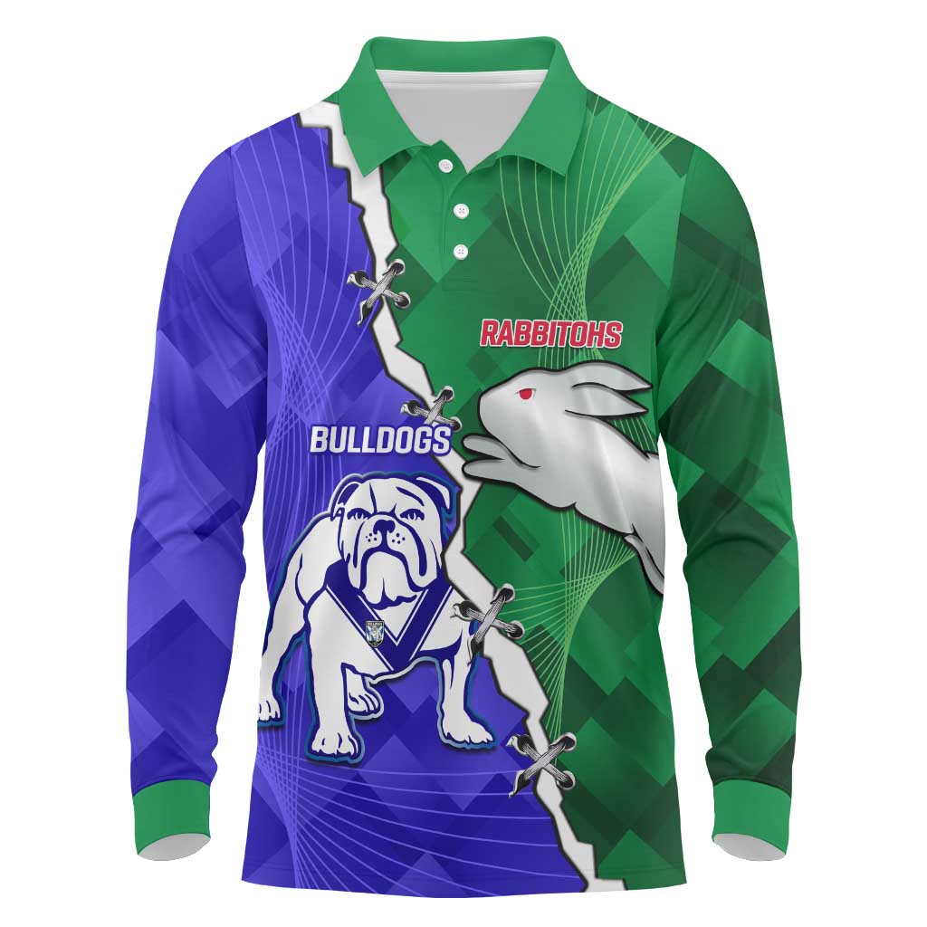 Personalised Rabbitohs and Bulldogs Long Sleeve Polo Shirt Dynamic Sporty Version