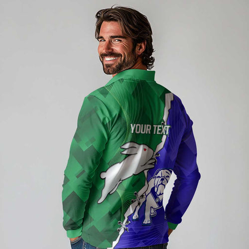 Personalised Rabbitohs and Bulldogs Long Sleeve Polo Shirt Dynamic Sporty Version