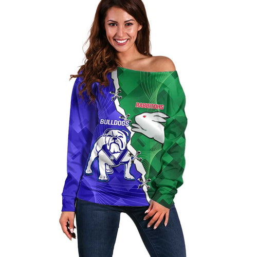 Personalised Rabbitohs and Bulldogs Off Shoulder Sweater Dynamic Sporty Version