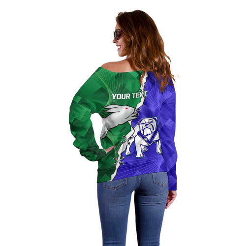 Personalised Rabbitohs and Bulldogs Off Shoulder Sweater Dynamic Sporty Version