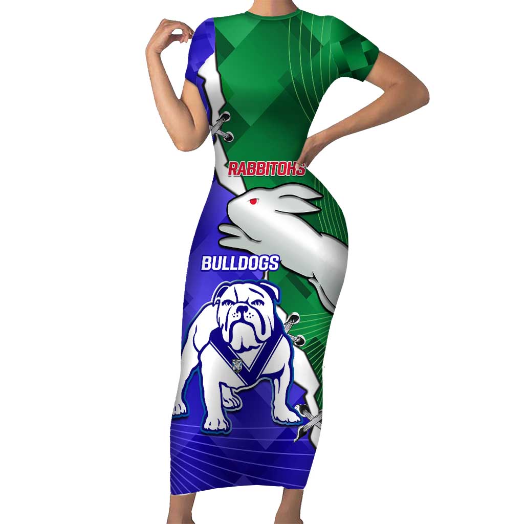 Personalised Rabbitohs and Bulldogs Short Sleeve Bodycon Dress Dynamic Sporty Version