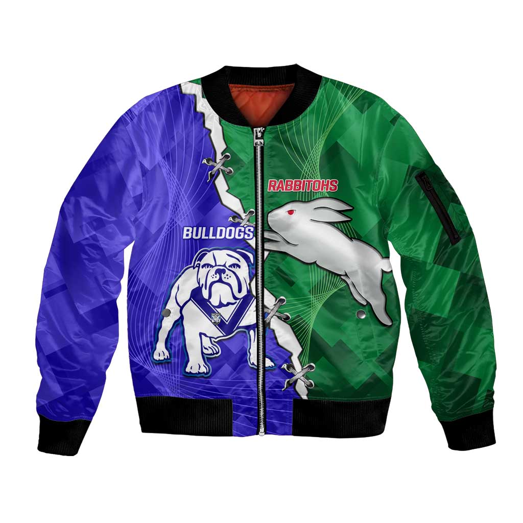 Personalised Rabbitohs and Bulldogs Sleeve Zip Bomber Jacket Dynamic Sporty Version