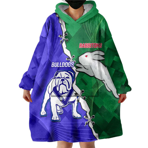 Personalised Rabbitohs and Bulldogs Wearable Blanket Hoodie Dynamic Sporty Version
