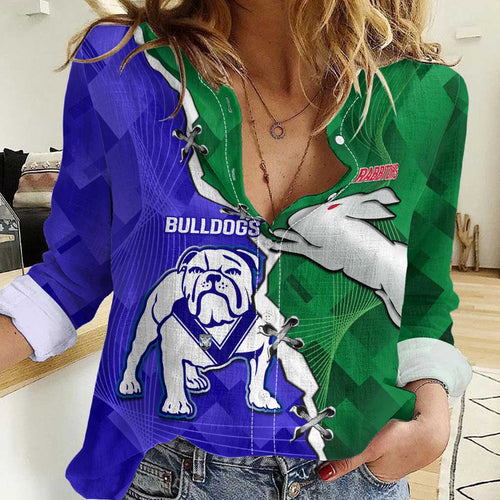 Personalised Rabbitohs and Bulldogs Women Casual Shirt Dynamic Sporty Version