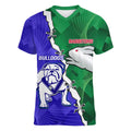 Personalised Rabbitohs and Bulldogs Women V-Neck T-Shirt Dynamic Sporty Version