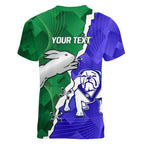 Personalised Rabbitohs and Bulldogs Women V-Neck T-Shirt Dynamic Sporty Version