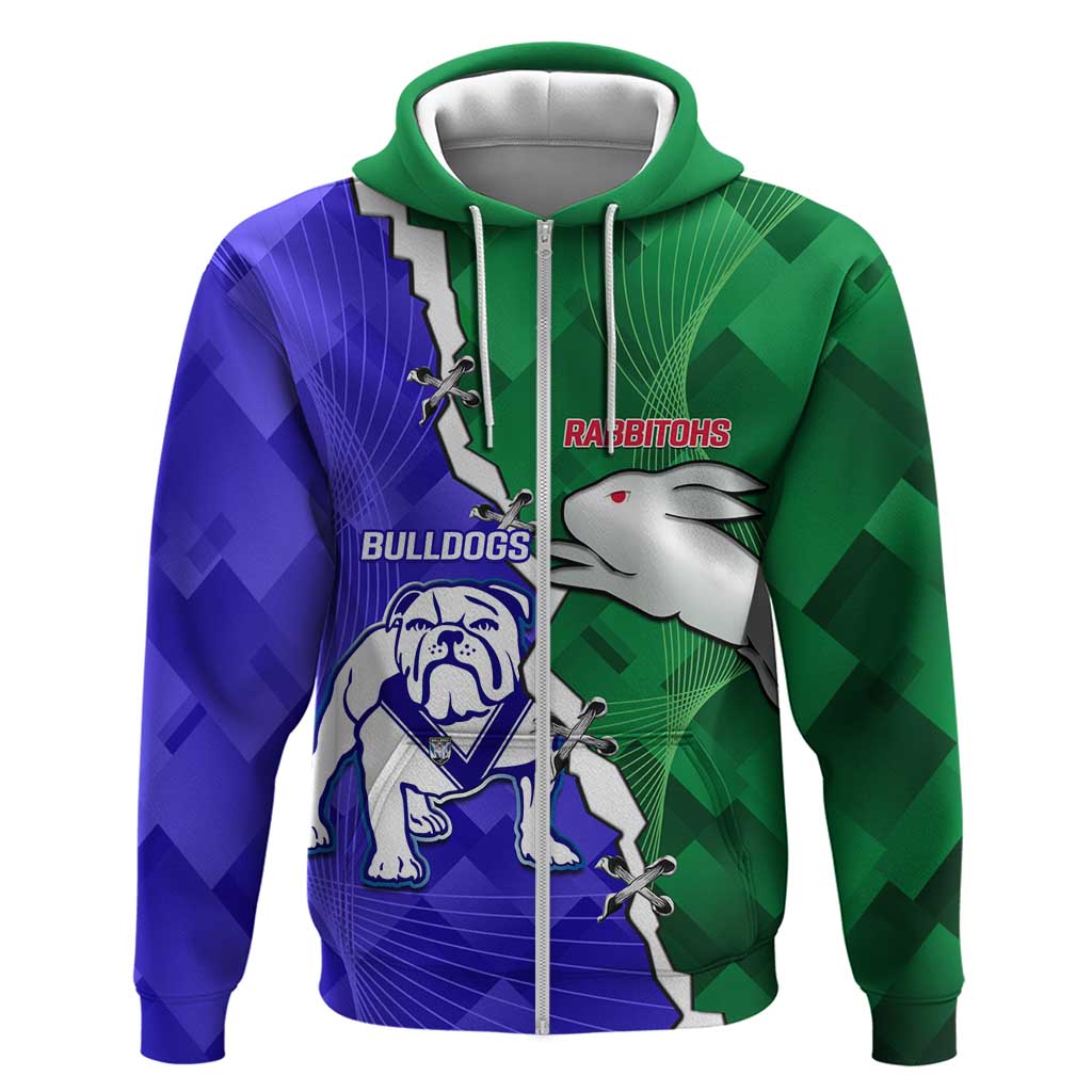 Personalised Rabbitohs and Bulldogs Zip Hoodie Dynamic Sporty Version