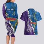 Personalised Crows and Dockers Couples Matching Long Sleeve Bodycon Dress and Hawaiian Shirt Dynamic Sporty Version