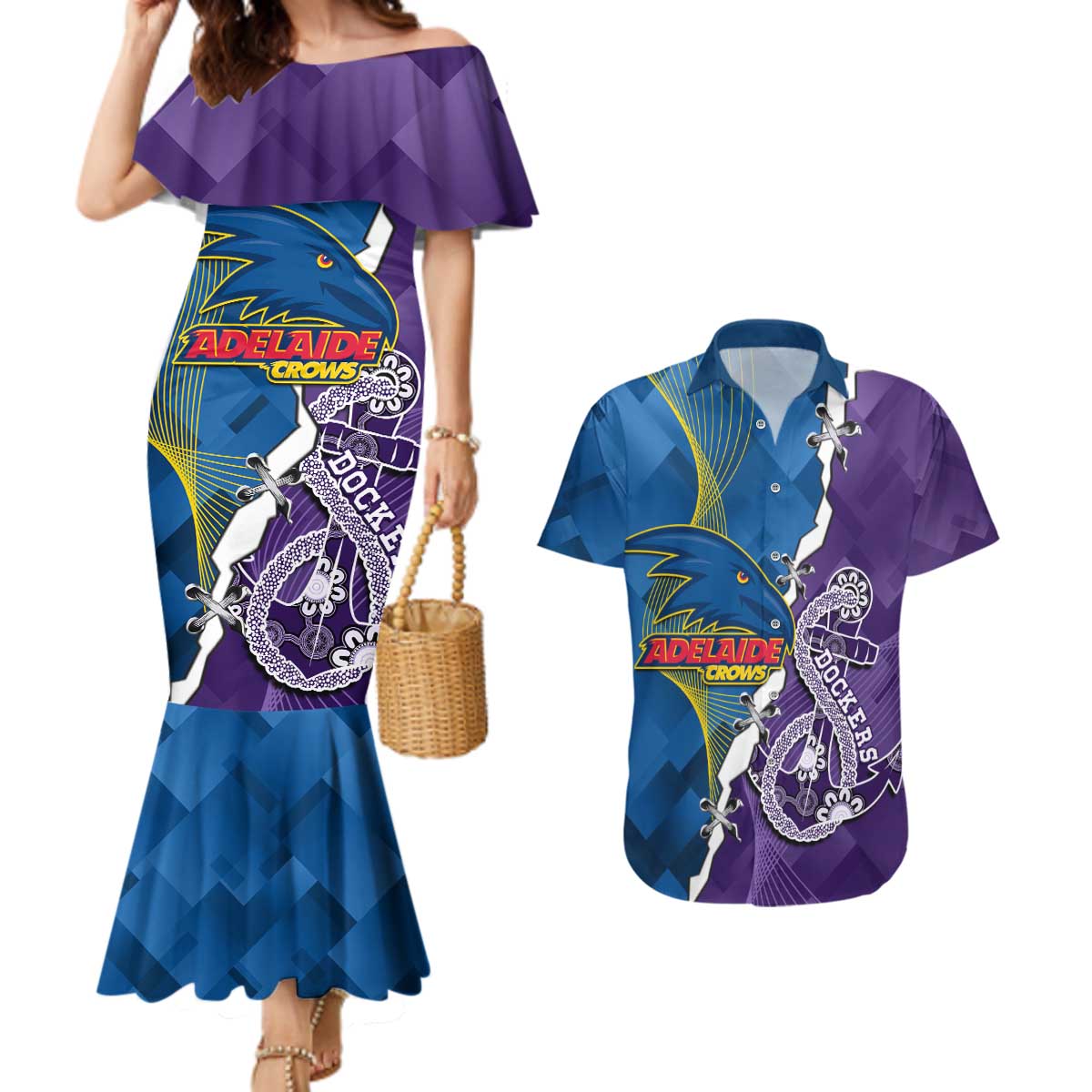 Personalised Crows and Dockers Couples Matching Mermaid Dress and Hawaiian Shirt Dynamic Sporty Version
