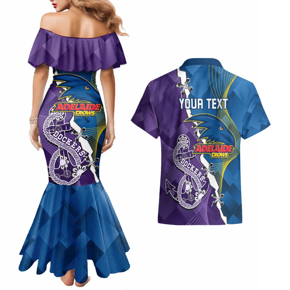 Personalised Crows and Dockers Couples Matching Mermaid Dress and Hawaiian Shirt Dynamic Sporty Version