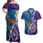 Personalised Crows and Dockers Couples Matching Off Shoulder Maxi Dress and Hawaiian Shirt Dynamic Sporty Version