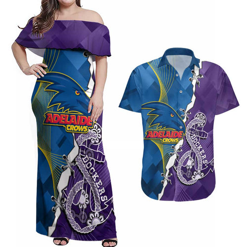 Personalised Crows and Dockers Couples Matching Off Shoulder Maxi Dress and Hawaiian Shirt Dynamic Sporty Version