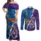 Personalised Crows and Dockers Couples Matching Off Shoulder Maxi Dress and Long Sleeve Button Shirt Dynamic Sporty Version