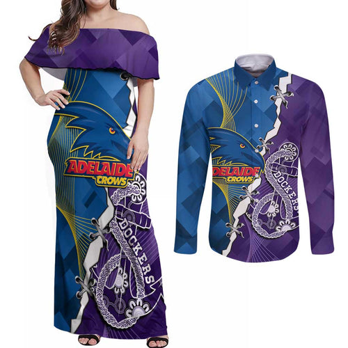 Personalised Crows and Dockers Couples Matching Off Shoulder Maxi Dress and Long Sleeve Button Shirt Dynamic Sporty Version