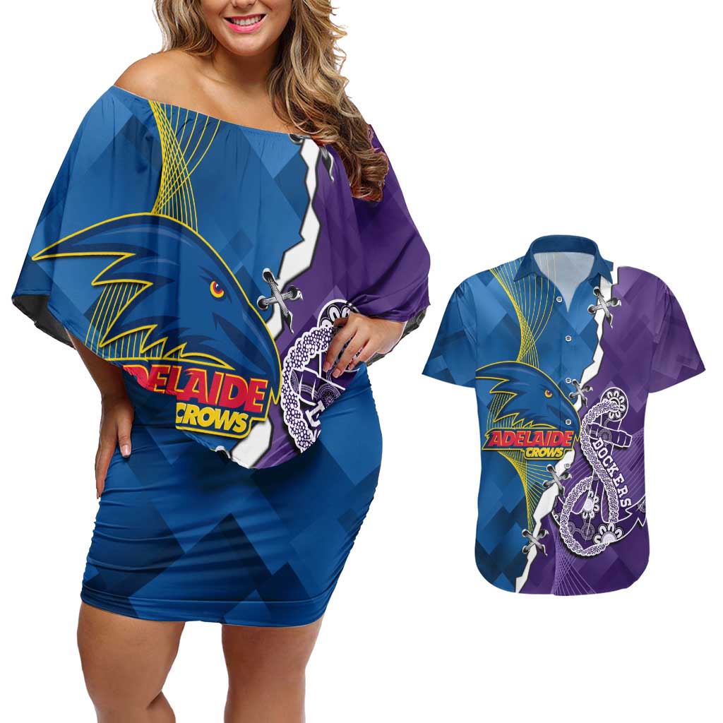 Personalised Crows and Dockers Couples Matching Off Shoulder Short Dress and Hawaiian Shirt Dynamic Sporty Version