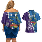 Personalised Crows and Dockers Couples Matching Off Shoulder Short Dress and Hawaiian Shirt Dynamic Sporty Version