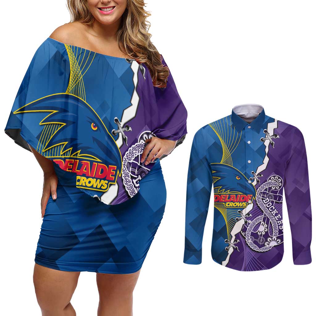 Personalised Crows and Dockers Couples Matching Off Shoulder Short Dress and Long Sleeve Button Shirt Dynamic Sporty Version