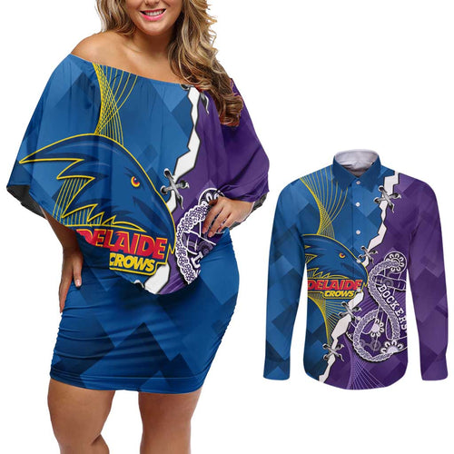 Personalised Crows and Dockers Couples Matching Off Shoulder Short Dress and Long Sleeve Button Shirt Dynamic Sporty Version