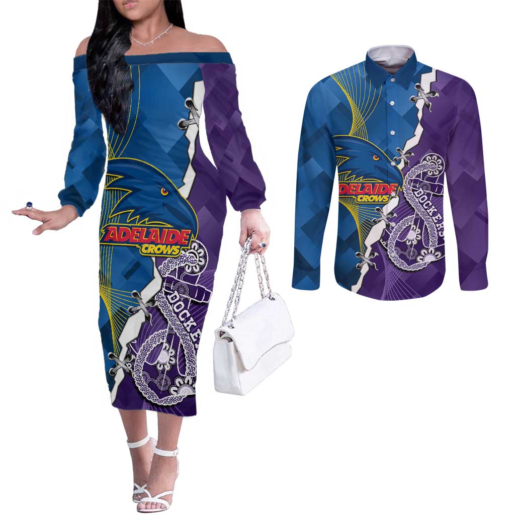 Personalised Crows and Dockers Couples Matching Off The Shoulder Long Sleeve Dress and Long Sleeve Button Shirt Dynamic Sporty Version