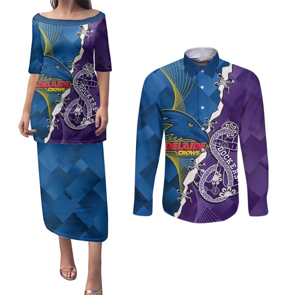 Personalised Crows and Dockers Couples Matching Puletasi and Long Sleeve Button Shirt Dynamic Sporty Version