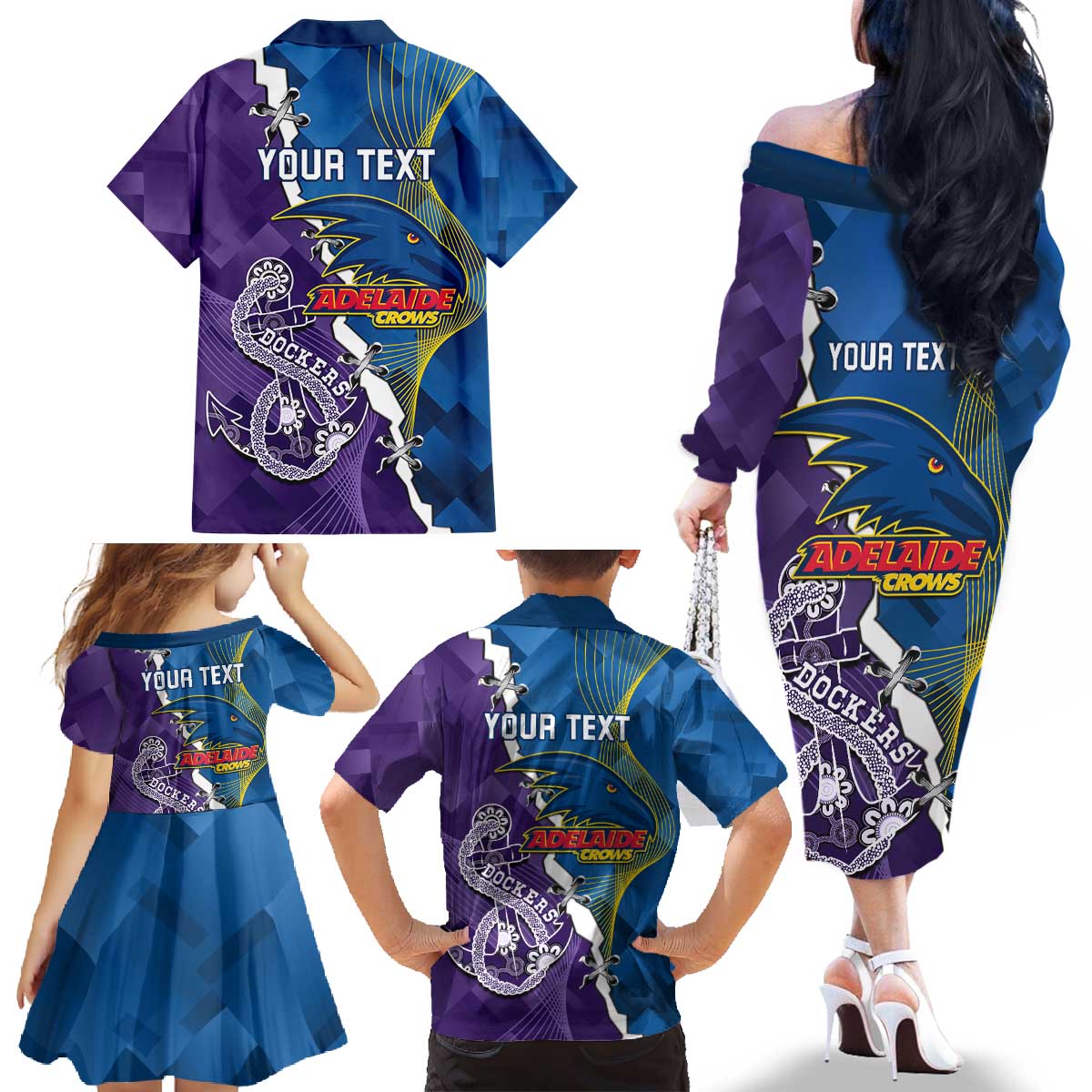 Personalised Crows and Dockers Family Matching Off The Shoulder Long Sleeve Dress and Hawaiian Shirt Dynamic Sporty Version
