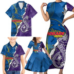 Personalised Crows and Dockers Family Matching Short Sleeve Bodycon Dress and Hawaiian Shirt Dynamic Sporty Version