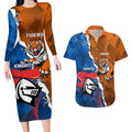 Personalised Knights and Tigers Couples Matching Long Sleeve Bodycon Dress and Hawaiian Shirt Dynamic Sporty Version