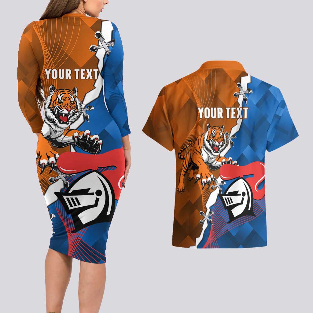 Personalised Knights and Tigers Couples Matching Long Sleeve Bodycon Dress and Hawaiian Shirt Dynamic Sporty Version