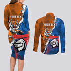 Personalised Knights and Tigers Couples Matching Long Sleeve Bodycon Dress and Long Sleeve Button Shirt Dynamic Sporty Version