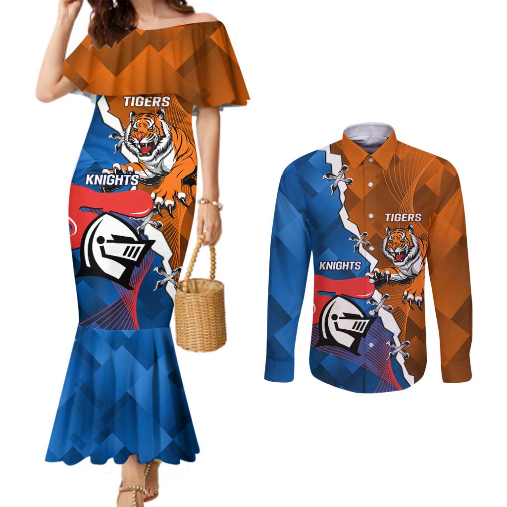 Personalised Knights and Tigers Couples Matching Mermaid Dress and Long Sleeve Button Shirt Dynamic Sporty Version