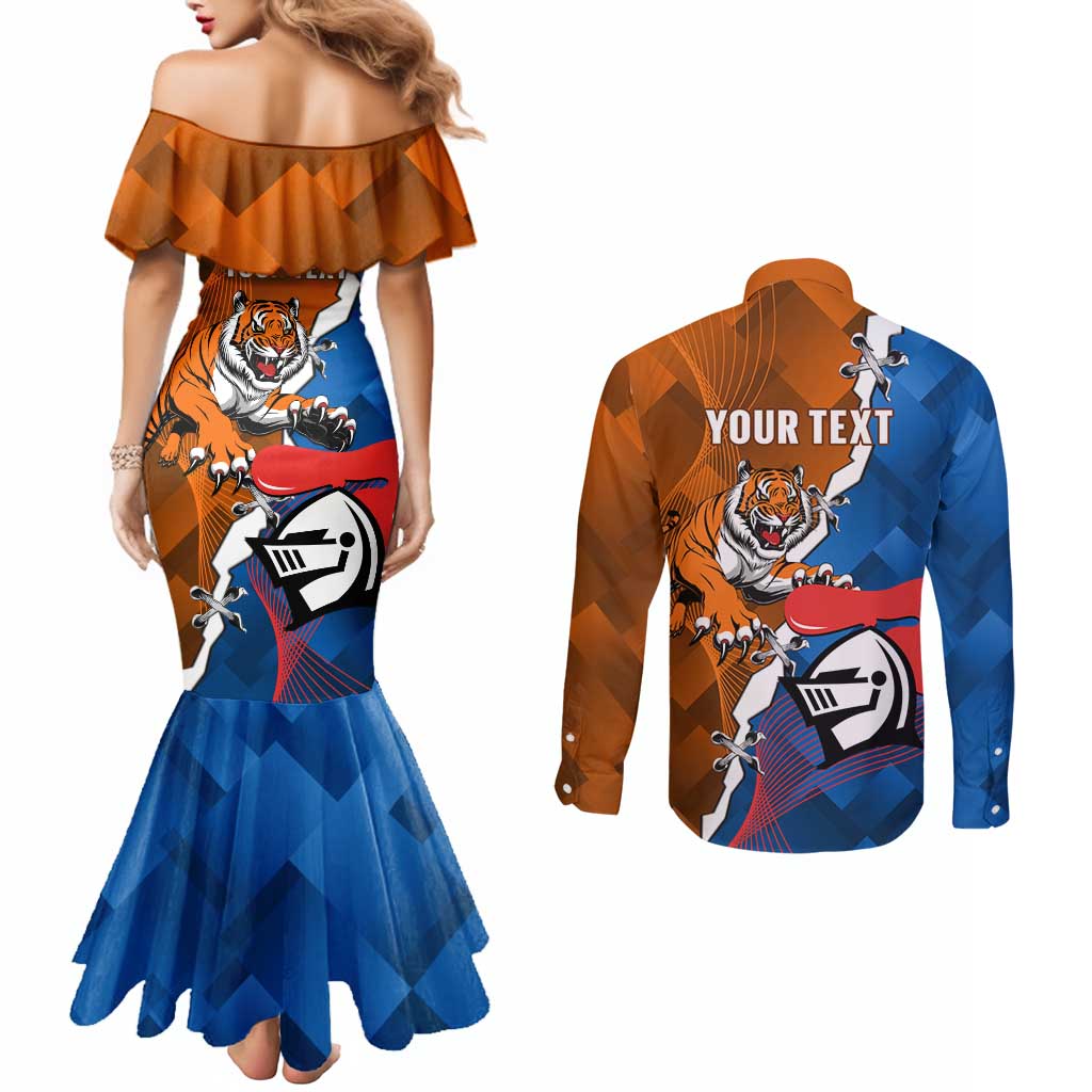 Personalised Knights and Tigers Couples Matching Mermaid Dress and Long Sleeve Button Shirt Dynamic Sporty Version