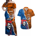Personalised Knights and Tigers Couples Matching Off Shoulder Maxi Dress and Hawaiian Shirt Dynamic Sporty Version