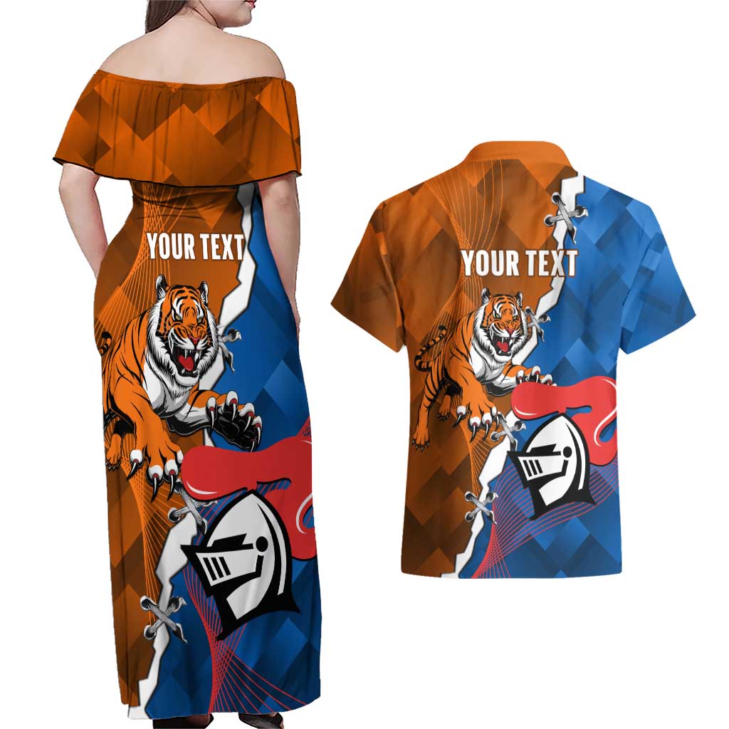 Personalised Knights and Tigers Couples Matching Off Shoulder Maxi Dress and Hawaiian Shirt Dynamic Sporty Version