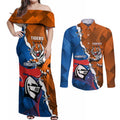 Personalised Knights and Tigers Couples Matching Off Shoulder Maxi Dress and Long Sleeve Button Shirt Dynamic Sporty Version